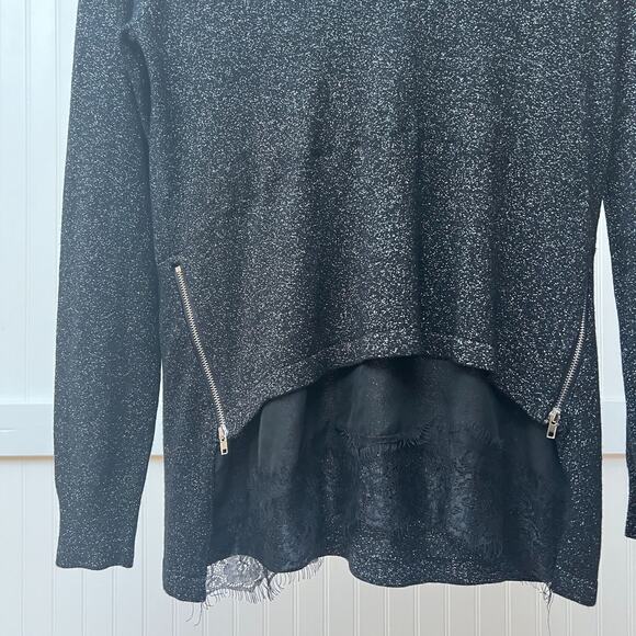 BKE Top Black Shimmer Whimsigoth Glam Women's Size M Long Sleeve Zipper Detail - Picture 4 of 9